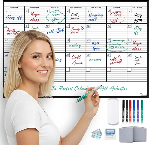 Miniatura 19 de Calendario pequeño de borrado en seco para pared de 17 x 26 pulgadas, mes en blanco para niños, oficina, agenda de aula, planificador mensual
