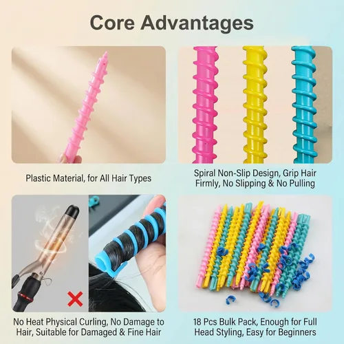 Miniatura 4 de 18 varillas de plástico en espiral para cabello, peluquería, peluquería, herramientas de salón para mujeres y niñas, colores aleatorios
