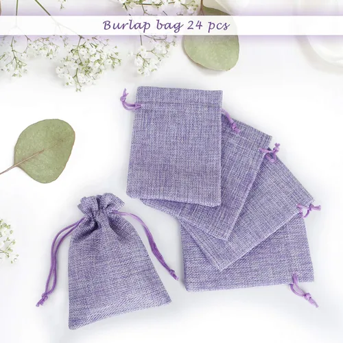Miniatura 4 de Naler 24 bolsas de arpillera de 3.9 x 5.5 pulgadas con cordones, bolsas de regalo de lino, bolsas de joyería para bodas, recuerdos de fiesta, Azul