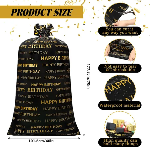 Miniatura 2 de Leinuosen 2 bolsas de regalo grandes de 70 pulgadas, color negro y dorado, bolsas de regalo de plástico de gran tamaño con cuerdas para fiestas