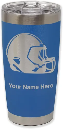 Miniatura 36 de LaserGram Vaso aislado al vacío de 20 onzas, casco de fútbol, grabado personalizado incluido (morado claro)