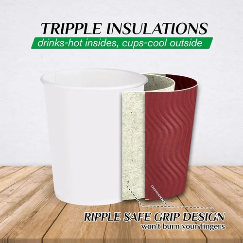 Miniatura 3 de JollyPack Paquete de 120 Tazas de Café de Papel, Tazas de Café Desechables de 8 oz, Tazas Rojas para Bebidas Calientes con Pared Ondulada Aislante