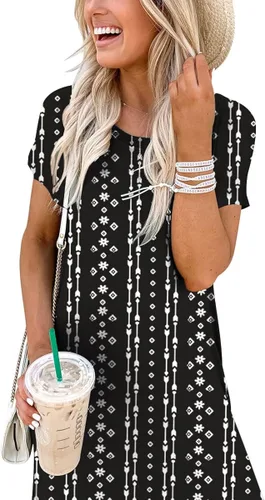 Miniatura 6 de ANRABESS - Vestido largo de playa de verano con bolsillos, suelto, informal, de manga corta, para mujer
