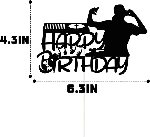 Miniatura 3 de Decoración para tartas de cumpleaños de DJ, decoración de fiesta de hip hop hurra, suministros de decoración de fiesta temática de discoteca