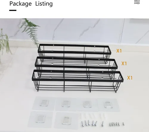 Miniatura 7 de Organizador de Puerta de Gabinete de 3 Piezas, Organizador de Gabinete de Cocina Autoadhesivo, Caja de Almacenamiento de Puerta de Gabinete