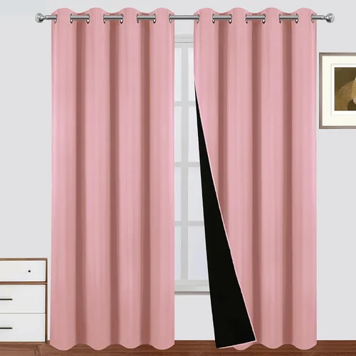Miniatura 30 de LEMOMO Cortinas 100% opacas de 52 x 95 pulgadas, 2 paneles de oscurecimiento con aislamiento térmico para dormitorio Negro