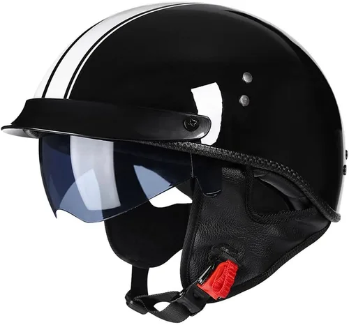 Miniatura 8 de Casco retro de motocicleta para adultos, hombres y mujeres, aprobado por DOT, estilo alemán, cascos de media cara con gafas desplegables, visera