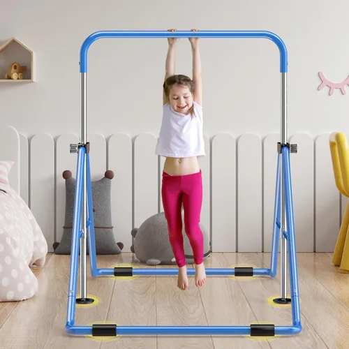 Miniatura 9 de Safly Fun Foldable Gymnastics Bar for Kids, Adjustable 35"-51", Sturdy 145 lbs Capacity, Easy-to-Assemble, Gymnastics Equipment for Kids for Azul
