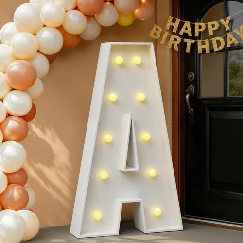 Miniatura 53 de IMPRSV Letras de mosaico iluminadas de marquesina, 4 pies para globos y fiestas, decoración de kit de arco