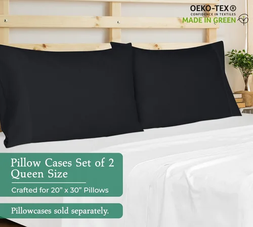 Miniatura 2 de Royale Linens Juego de 2 fundas de almohada Queen – Fundas de almohada de cama – 20 x 30 pulgadas – Fundas de almohada negras – 1800 microfibra