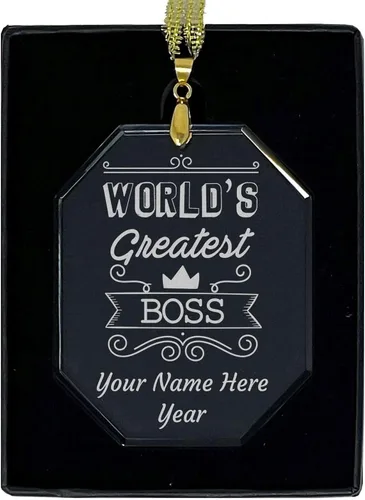 LaserGram Adorno de Navidad, el jefe más grande del mundo, grabado personalizado incluido (forma rectangular)