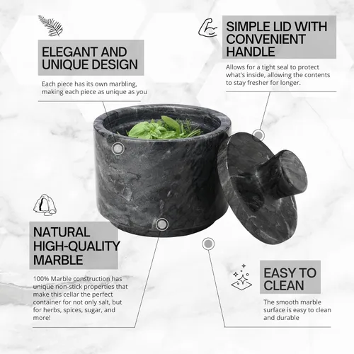 Miniatura 2 de Flexzion Salero de Mármol con Tapa, Contenedor de Mármol Multiusos para Sal, Pimienta, Pimentón y Hierbas en Polvo, Contenedores de Sal para Negro