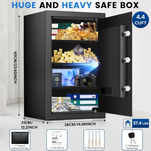 Miniatura 2 de Caja de seguridad de 23.62 pulgadas de alto, caja fuerte para el hogar de 4.4 pies cúbicos con bolsa impermeable ignífuga, caja de seguridad digital