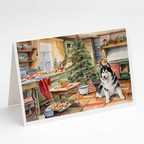 Miniatura 73 de Caroline's Treasures DAC3884GCA7P Paquete de 8 tarjetas en blanco de Navidad con galletas de husky siberiano Tarjetas de felicitación con sobres