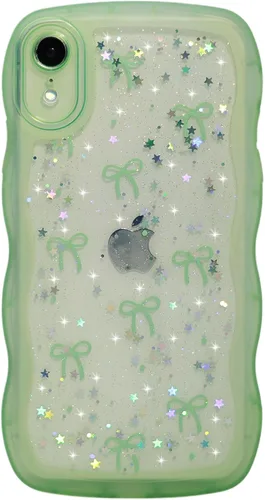 Miniatura 42 de Qokey Funda para iPhone 12 Pro Max de 6.7 pulgadas, diseño de onda rizada, borde transparente, brillante con purpurina, estrella brillante, bonita