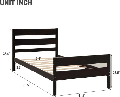 Miniatura 2 de Base de cama de plataforma de madera de tamaño individual con cabecera y estribo de estilo moderno, marco de cama de madera con patas de soporte