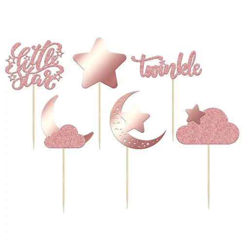 Miniatura 3 de Gyufise 24 piezas de decoración de cupcakes con purpurina de luna, nube, decoración de tartas de estrellas parpadeantes, baby shower, niños, Oro