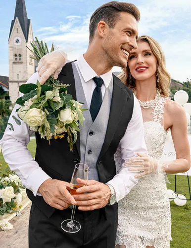 Miniatura 6 de COOFANDY Chaleco de traje en capas para hombre, chalecos de vestir formales, chaleco de boda ajustado