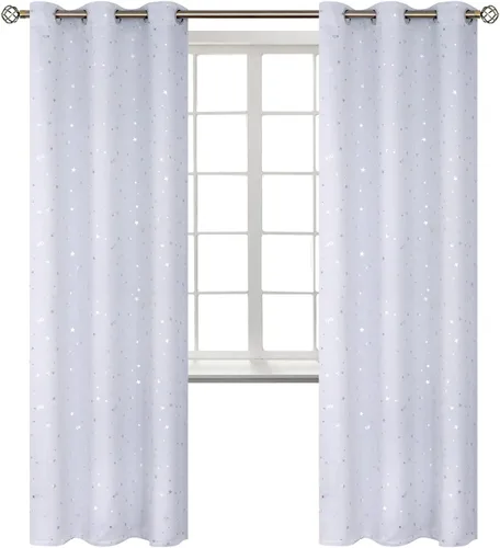 Miniatura 25 de BGment Cortinas opacas para dormitorio infantil, con aislamiento térmico, con ojales, estampado de estrellas plateadas, cortinas para oscurecer