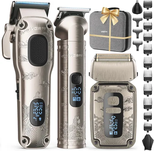 Miniatura 8 de Vgrpro - Juego de cortapelos y recortadores para hombres profesionales, afeitadora eléctrica impermeable de lámina para barba facial, inalámbrica