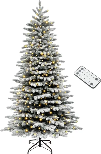 Miniatura 11 de HOMCOM - Árbol de Navidad artificial de pino de montaña preiluminado de 6.5 pies, árbol de Navidad con nieve, árbol de Navidad realista con bisagras