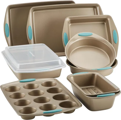 Miniatura 17 de Recipientes para horno Rachael Ray, set de 5 piezas antiadherentes, Azul agave Latte Brown con Puños Azul Agave