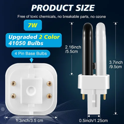 Miniatura 4 de Qualirey Paquete de 2 bombillas de repuesto 41050 de 7 W, bombillas mejoradas de 2 colores compatibles con Dynatrap DT1050 DT1100 DT1250, bombilla