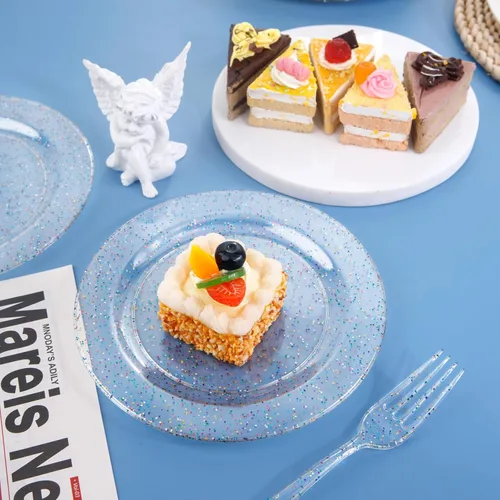 Miniatura 3 de Liacere 100 piezas de platos de plástico con purpurina de colores - transparentes - platos de postre - platos de cena de 7.5 pulgadas con purpurina
