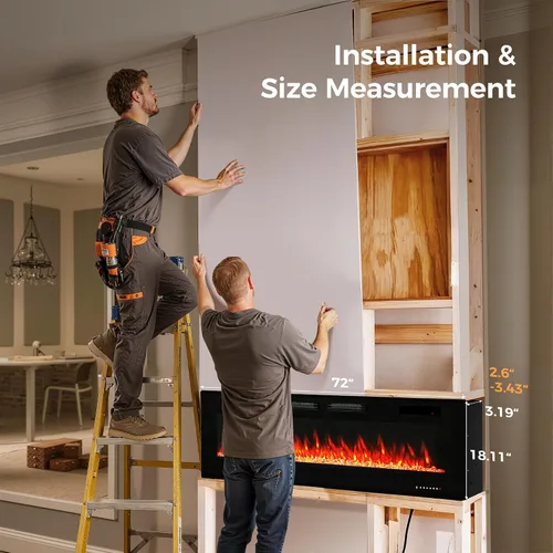 Miniatura 6 de GREEN PARTY - Chimenea eléctrica de 72" para empotrar/montar en la pared, ultradelgada de 3.2", calentador de chimenea de bajo ruido, chimenea