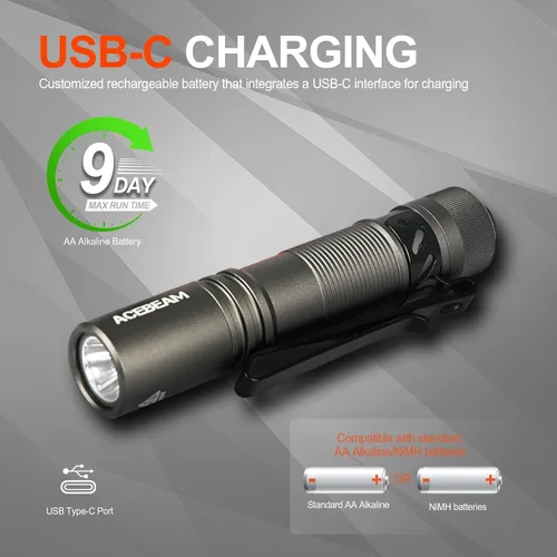 Miniatura 6 de ACEBEAM Pokelit AA Mini linterna recargable con clip, linterna EDC de bolsillo de 1000 lúmenes altos, linterna pequeña súper brillante, linterna LED