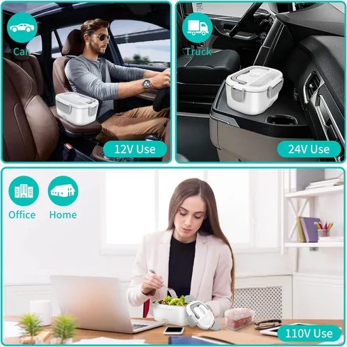 Miniatura 3 de CHARMDOO Fiambrera Eléctrica, Calentador de Alimentos 12V 24V 110V, 80W Fiambrera de Calentamiento Más Rápido para Coche/Camión/Casa, Cajas