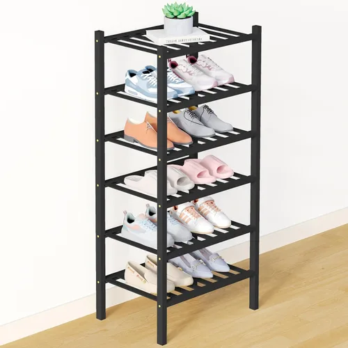 Miniatura 66 de Smiry Zapatero de bambú para clóset, organizador de zapatos apilable de 4 niveles largo de madera, estante de almacenamiento de zapatos Negro