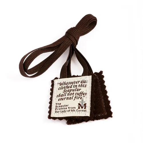 Miniatura 7 de Brown Scapular Mt. Carmel 100% lana fabricada en Estados Unidos, calidad hecha a mano (individual)