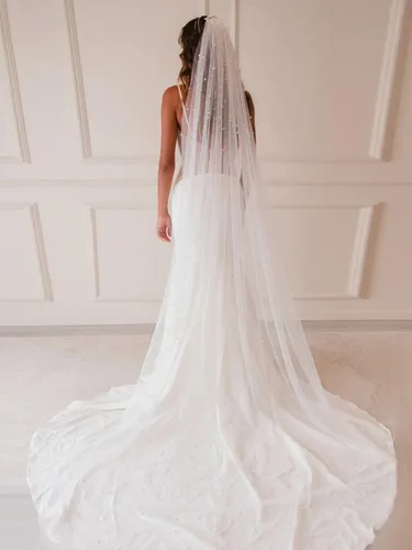 Miniatura 6 de Velos de novia con perlas y flores, catedral, velo de novia, 118 pulgadas, velos para novias, 1 nivel, longitud de los dedos, peine para el cabello