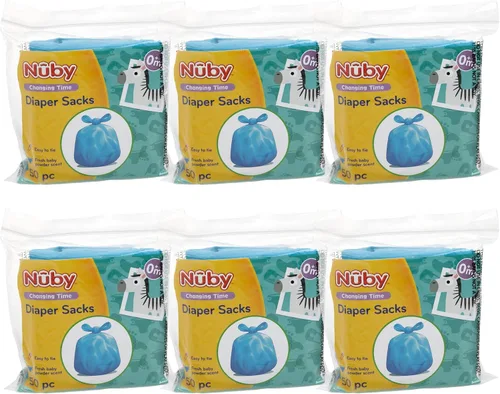 Nuby Bolsas desechables del pañal, aroma de polvo de bebé fresco, 6 paquetes (50 cuentas de cada paquete), 300 cuentas