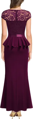 Miniatura 2 de MISSMAY Elegante vestido largo de cóctel con volantes y encaje floral para mujer