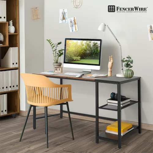 Miniatura 9 de Fencer Wire Escritorio para computadora de oficina en casa de 40 pulgadas con estantes de almacenamiento de 2 niveles, escritorio de estudio