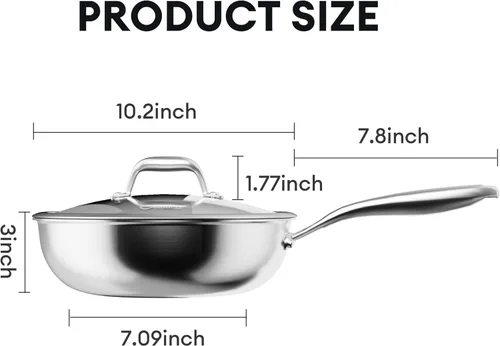Miniatura 9 de COOKER KING Wok híbrido de acero inoxidable de 10 pulgadas con tapa, sartén antiadherente y sartén profunda, bandeja diaria de panal revestida