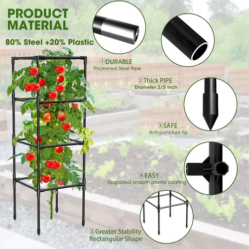 Miniatura 2 de Paquete de 3 jaulas de tomate, estacas cuadradas para plantas de tomate, jaulas de soporte para jardín, escalada, verduras, flores, frutas, extra