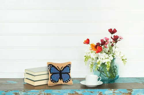 Miniatura 3 de C&F Home Almohada pequeña pequeña con gancho de mariposa azul amarilla de 8 x 8 pulgadas, versátil primavera, verano, mariposas monarca