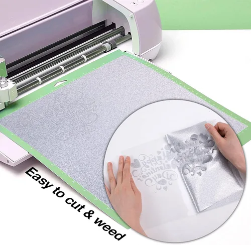 Miniatura 5 de HTVRONT Rollo de vinilo HTV con purpurina plateada, 12 x 15 pies, vinilo de transferencia de calor con purpurina plateada para camisas, vinilo