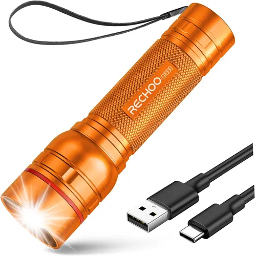 Miniatura 15 de RECHOO Linterna recargable, 1 unidad, luz brillante de grado militar, altos lúmenes con enfoque ajustable y 3 modos de iluminación, linterna LED