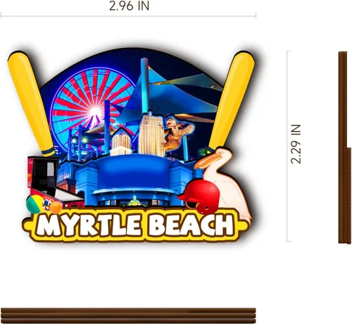 Miniatura 3 de Imán de madera de Myrtle Beach de Estados Unidos, imanes 3D para nevera, recuerdos coleccionables, decoración hecha a mano, artesanías 2
