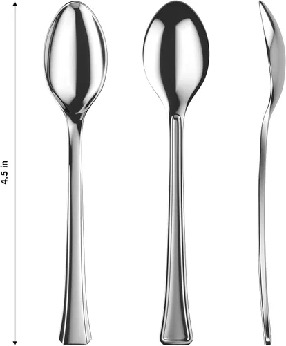 Miniatura 2 de Mini cucharas de postre, paquete a granel de 100 mini cucharas desechables plateadas, plástico de 4 pulgadas, sin BPA, aptas para alimentos