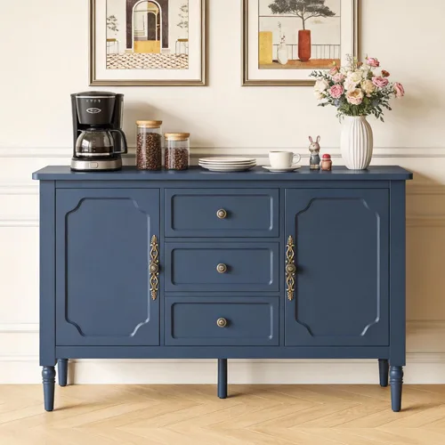 Miniatura 11 de FansaFurn Aparador con 4 Puertas, Mesa Consola de Mediados de Siglo con Estantes Ajustables, Gabinete Decorativo para Entrada, Sala de Estar, Gris