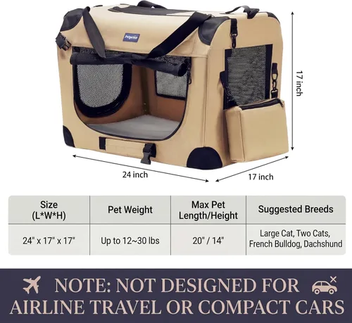 Miniatura 3 de Jaula portátil plegable para perros Petprsco, jaula de viaje para perros 24x17x17 con manta suave y cálida y cuenco plegable para gatos grandes