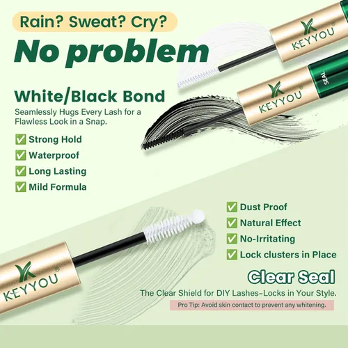 Miniatura 3 de KEYYOU Lash Bond and Seal Impermeable 0.3 fl oz – Pegamento de pestañas no irritante para pestañas individuales, sujeción fuerte de larga duración