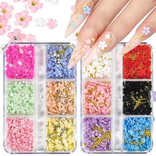 Miniatura 6 de Dijes 3D para arte de uñas, oro rosa, cuentas de micro caviar, diamantes de imitación para uñas acrílicas, tamaño mixto, diamantes de imitación AB