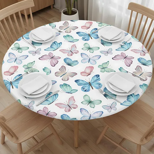 Miniatura 8 de WOAIDY Mantel ajustable redondo elástico, diseño de pájaro, tela de poliéster elástica para cocina, decoración de fiesta de comedor, funda de mesa 4