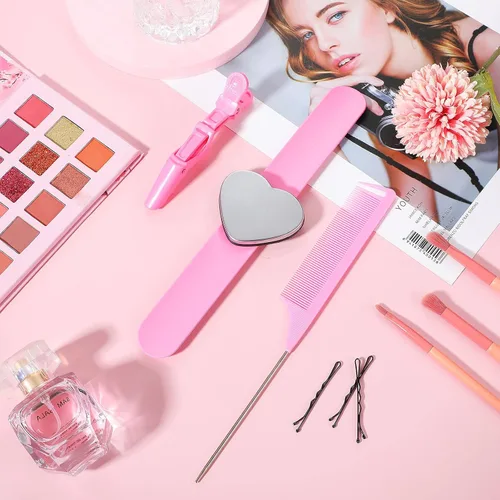 Miniatura 7 de Nuenen Juego de 7 herramientas para trenzar el cabello, incluye pulsera magnética, peines de cola de rata de acero inoxidable y pinzas de pelo